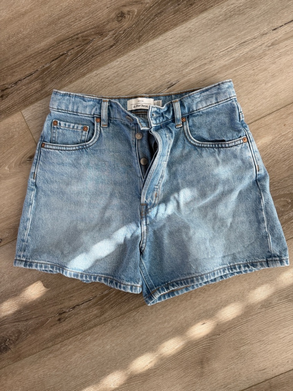 High-Rise Light Blue Denim Jean Shorts with Button Fly